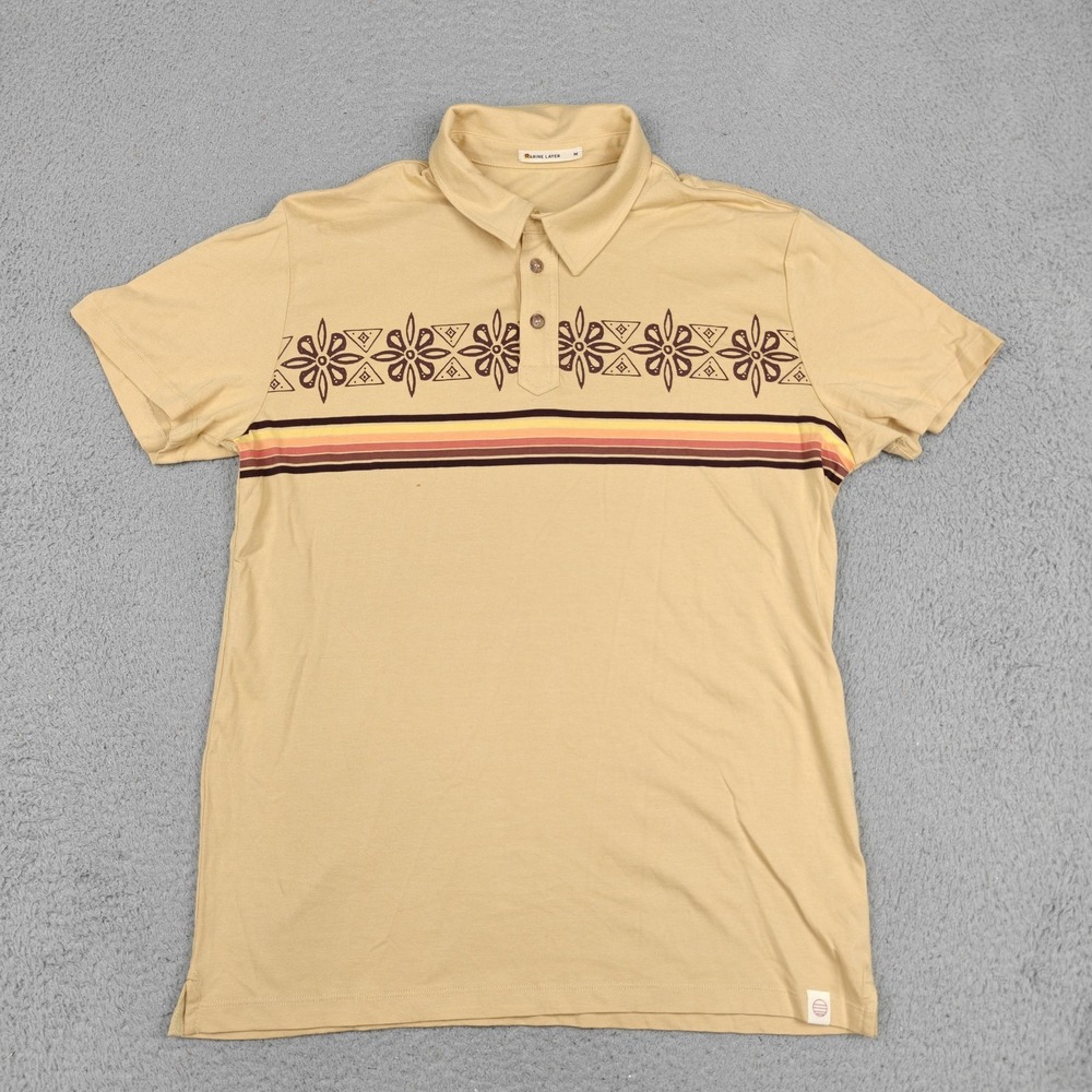 Marine Layer Polo Shirt Mens M Beige Graphic Stripe Short Sleeve Cotton Modal - Picture 1 of 7